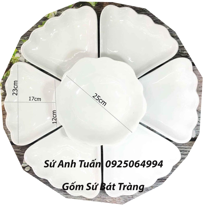 Bộ bát đĩa mặt trời men trắng bat-27