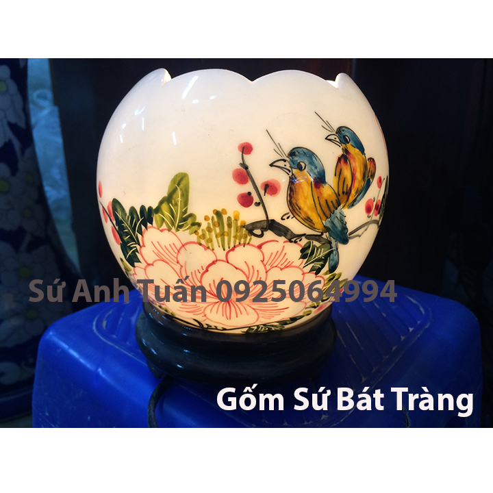 Đèn xông tinh dầu cảnh đôi chim và hoa phù dung