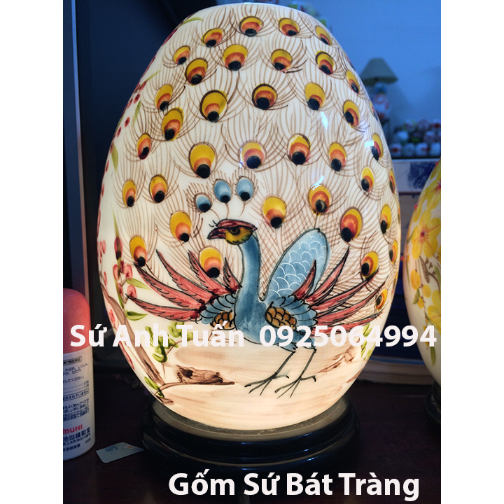 Đèn xông tinh dầu chim công hoa đào