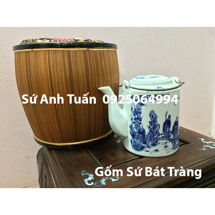 Bộ giành tích vải gấm và ấm vẽ chùa một cột Loại 1L