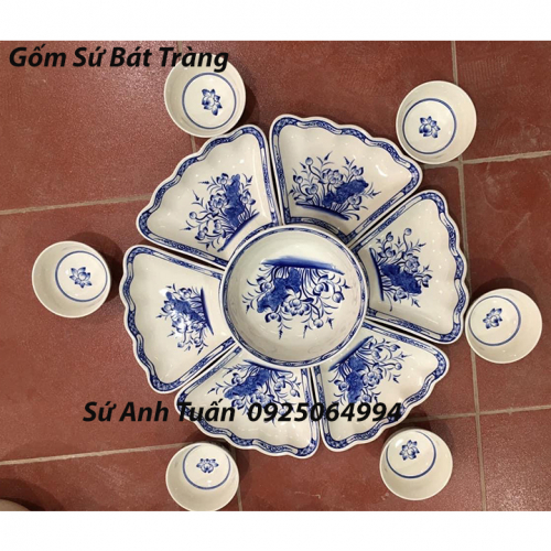 Bộ bát đĩa mặt trời hoa sen lam bat-25