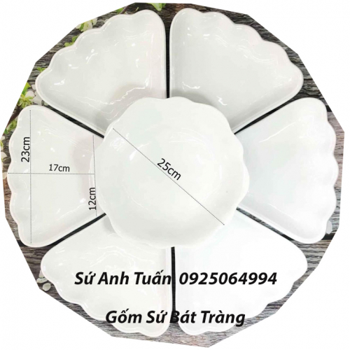 Bộ bát đĩa mặt trời men trắng bat-27