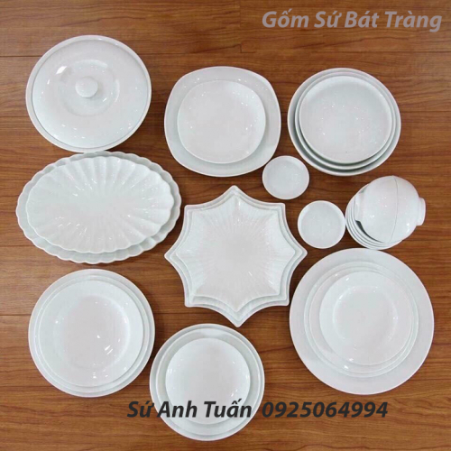 Bộ bát đĩa men trắng ngà bat-38