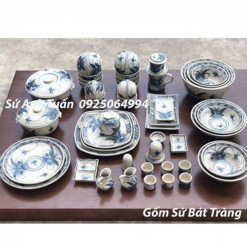 Bộ bát đĩa men cổ chuồn chuồn lá khoai bat-14