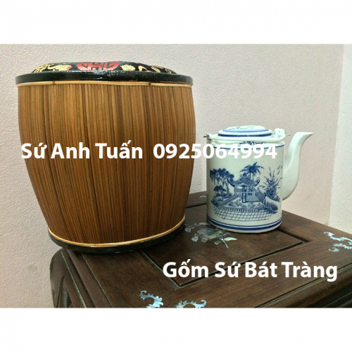 Bộ giành tích vải gấm và ấm vẽ chùa một cột Loại 1L